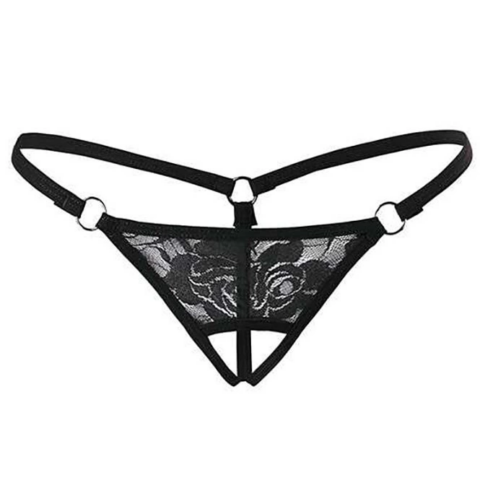 Tegan Siyah Dantelli Özel Bölgesi Açık G-String TM1167