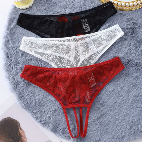 Tegan Kadın 3’lü Seksi Ağ Bölgesi Açık Dantelli Tanga Seti TG270055