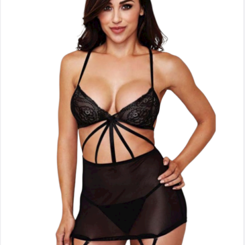 Tegan Büyük Beden Fantazi Siyah Dantelli Jartiyer Takım TG273255