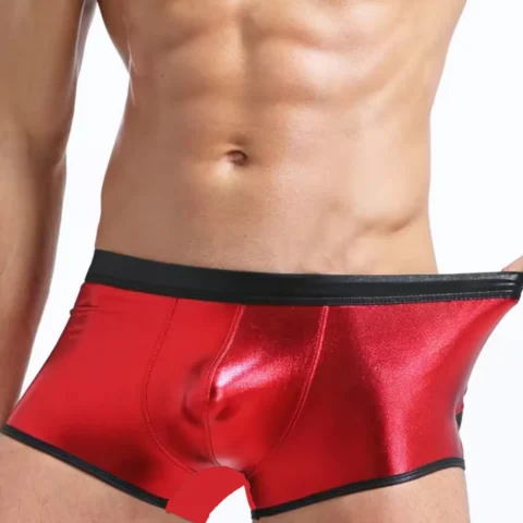 Tegan Fantezi Deri Görünümlü Kırmızı Erkek Boxer Tanga TG274506