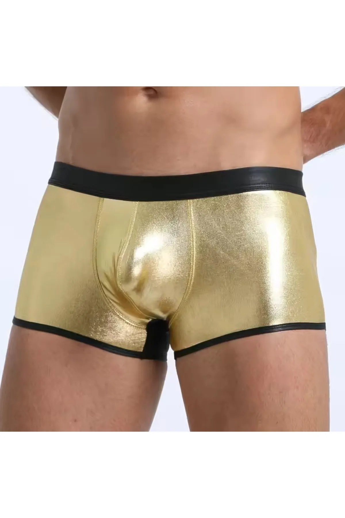 Tegan Fantezi Deri Görünümlü Seksi Altın Erkek Boxer – Fantezi Tanga TG274604