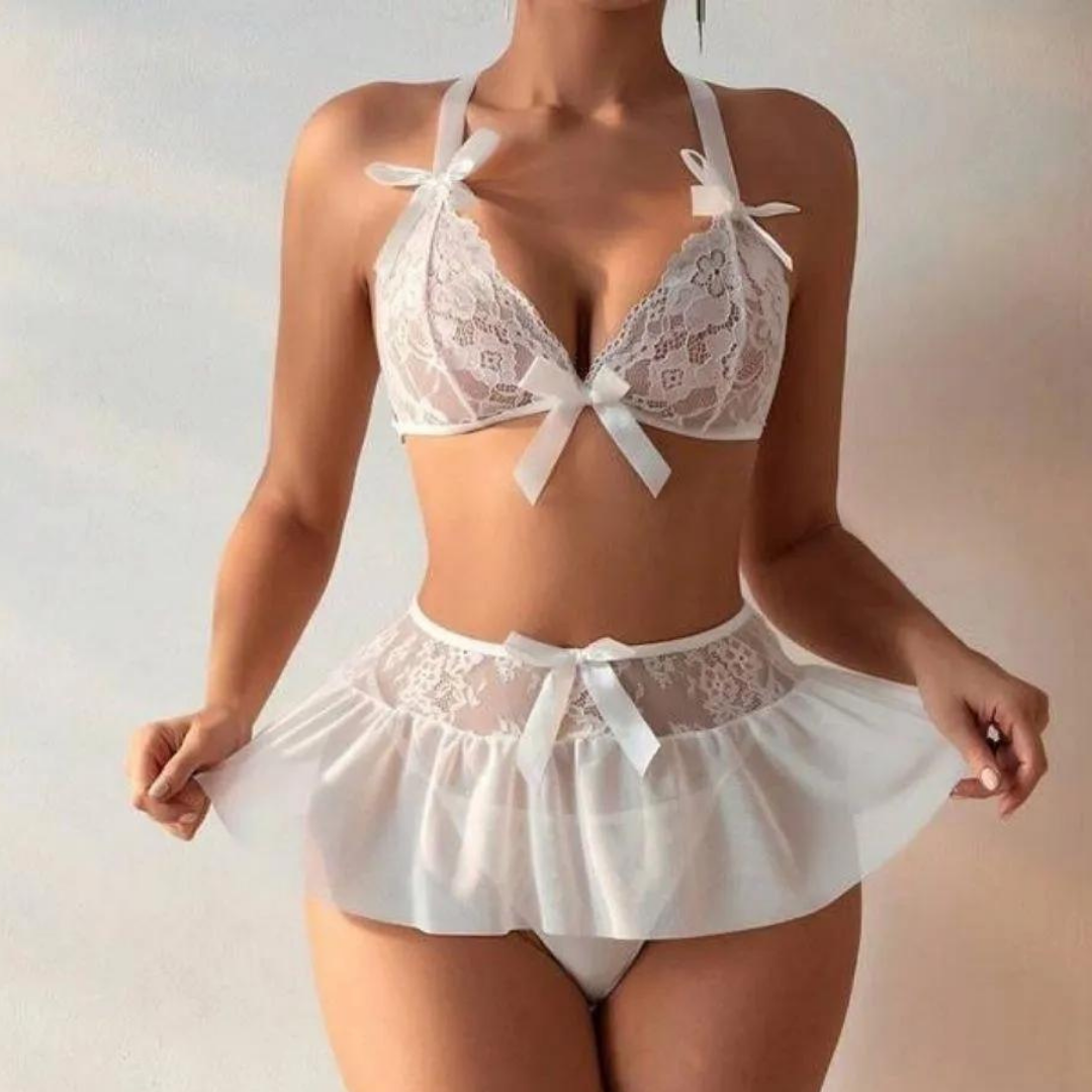 Tegan Fantazi Beyaz Dantelli Fiyonklu Seksi Babydol TG279239