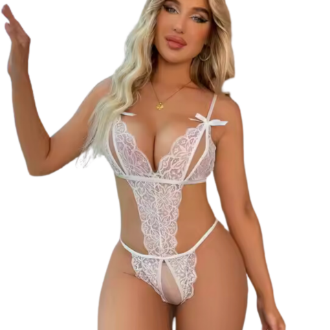 Tegan Büyük Beden Fantezi Beyaz Dantelli Babydoll TG279248
