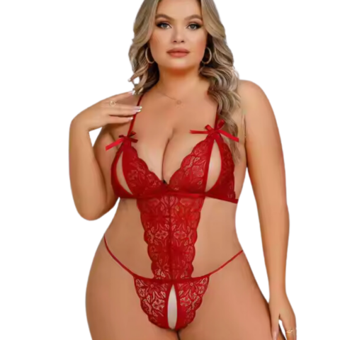 Tegan Büyük Beden Fantezi Kırmızı Dantelli Babydoll TG279250