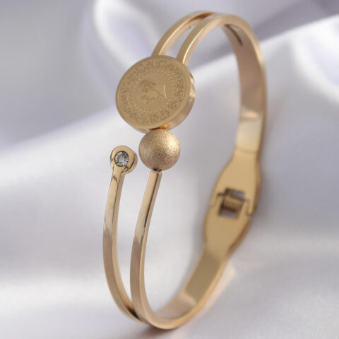 Tegan 316L Çelik Gold Renk Çeyrek Model Zirkon Taş Detay Kadın Kelepçe TG27BB5152