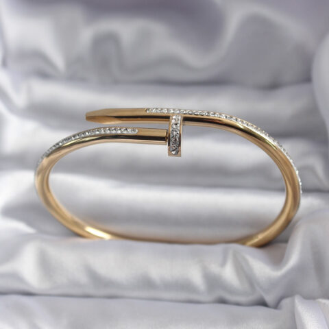 Tegan 316L Çelik Gold Renk Çivi Model Zirkon Taş Detay Kadın Bileklik TG27BB5646