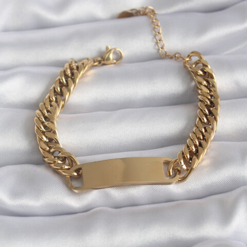 Tegan 316L Çelik Gold Renk İsim Yazılabilir Plaka Model Kadın Bileklik TG27BB5744