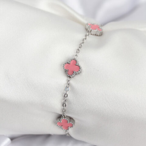 Tegan 316L Çelik Gümüş Renk Pembe Baby Boy Yonca Kadın Bileklik TG27BB7947