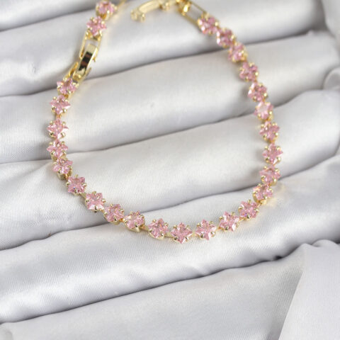 Tegan Pembe Kare Zirkon Taşlı Gold Renk Pirinç Su Yolu Kadın Bileklik TG27BB8324