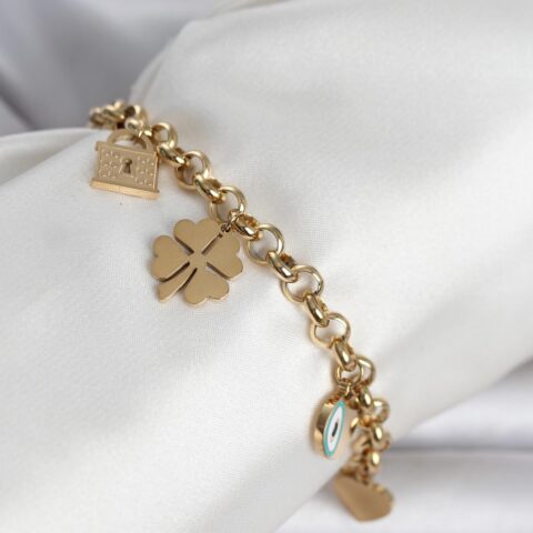 Tegan 316L Çelik Gold Renk Charmlı Kadın Bileklik TG27BB8382