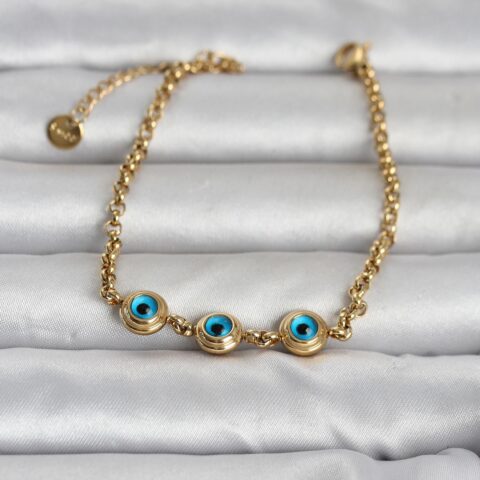 Tegan 316L Çelik Gold Renk Nazarlı Kadın Bileklik TG27BB8392