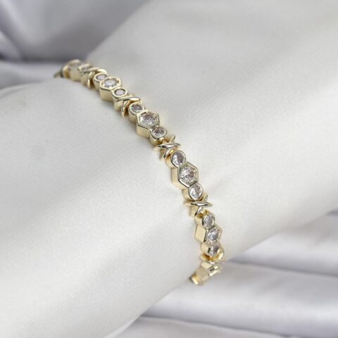 Tegan Pirinç Gold Renk Petek Model Zirkon Taşlı Kadın Bileklik TG27BB8429