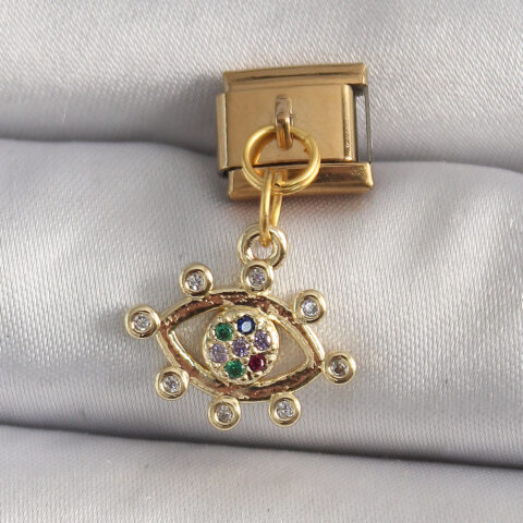 Tegan 316L Çelik Gold Renk Sallantı Zirkon Taşlı Göz Model Nomination Charm TG27BC1195