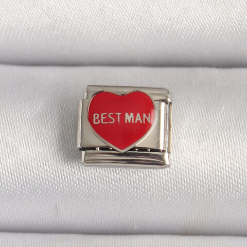 Tegan 316L Çelik Gümüş Renk ‘Best Man’ Yazılı Kırmızı Kalp İşlemeli Nomination Charm TG27BC1208