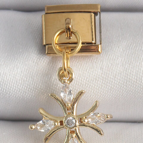 Tegan 316L Çelik Gold Renk Sallantı Zirkon Taşlı Kar Tanesi Model Nomination Charm TG27BC1341