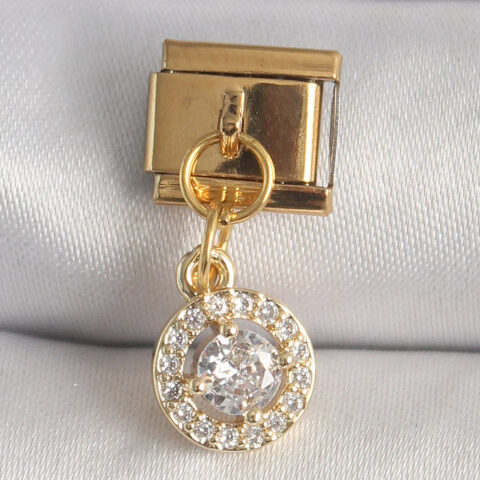 Tegan 316L Çelik Gold Renk Sallantı Daire Zirkon Taşlı Nomination Charm TG27BC1342