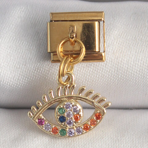 Tegan 316L Çelik Gold Renk Sallantı Renkli Zirkon Taşlı Göz Model Nomination Charm TG27BC1346