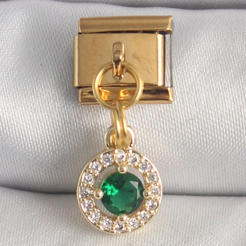 Tegan 316L Çelik Gold Renk Sallantı Yeşil Zirkon Taşlı Nomination Charm TG27BC1344