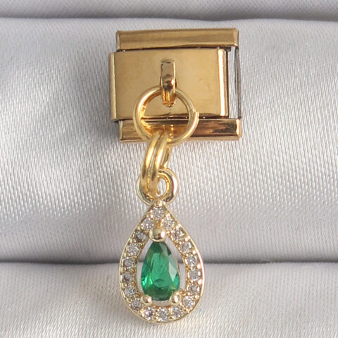 Tegan 316L Çelik Gold Renk Sallantı Damla Yeşil Zirkon Taşlı Nomination Charm TG27BC1349