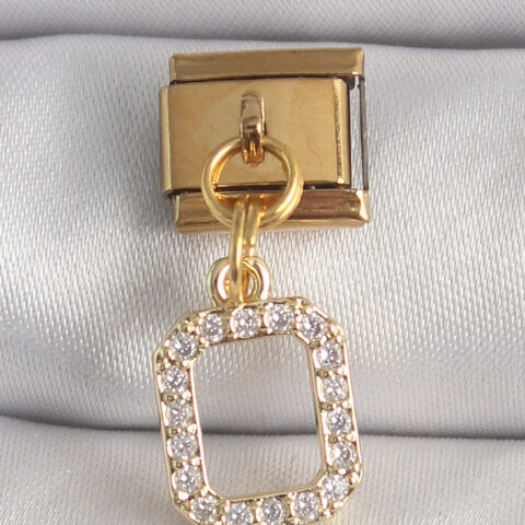 Tegan 316L Çelik Gold Renk Sallantı Kare Zirkon Taşlı Nomination Charm TG27BC1350