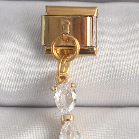 Tegan 316L Çelik Gold Renk Sallantı Zirkon Taşlı Kurdele Model Nomination Charm TG27BC1351