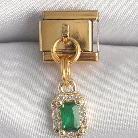 Tegan 316L Çelik Gold Renk Sallantı Kare Yeşil Zirkon Taşlı Nomination Charm TG27BC1352