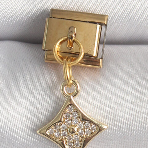 Tegan 316L Çelik Gold Renk Sallantı Zirkon Taşlı Çiçek İşlemeli Nomination Charm TG27BC1355