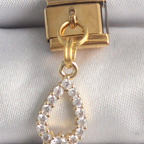 Tegan 316L Çelik Gold Renk Sallantı Zirkon Taşlı Damla Model Nomination Charm TG27BC1372