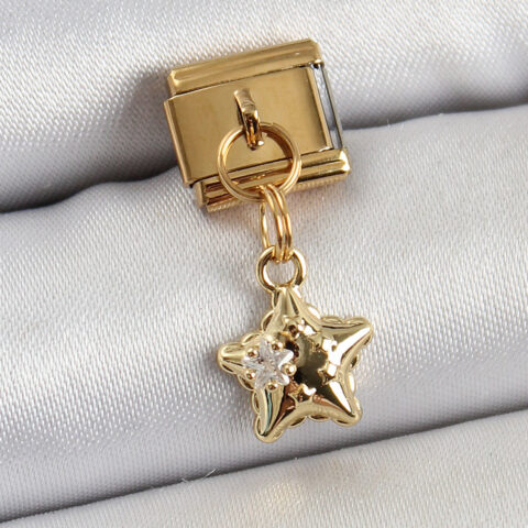 Tegan 316L Çelik Sallantılı Zirkon Taşlı Yıldız Model Gold Renk Nomination Charm TG27BC1416