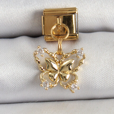 Tegan 316L Çelik Sallantılı Zirkon Taşlı Kelebek Model Gold Renk Nomination Charm TG27BC1414