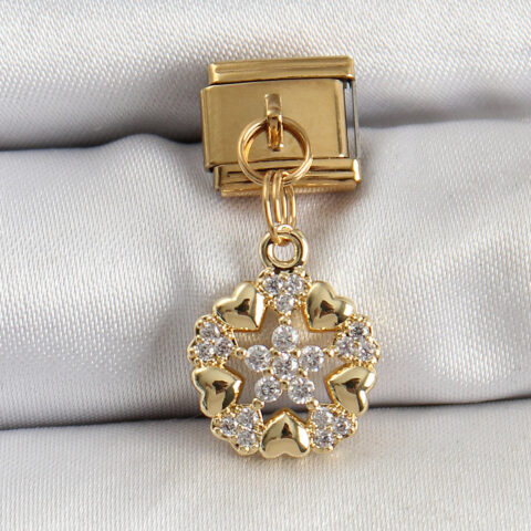 Tegan 316L Çelik Sallantılı Zirkon Taşlı Kalp Detaylı Yıldz Model Gold Renk Nomination Charm TG27BC1415