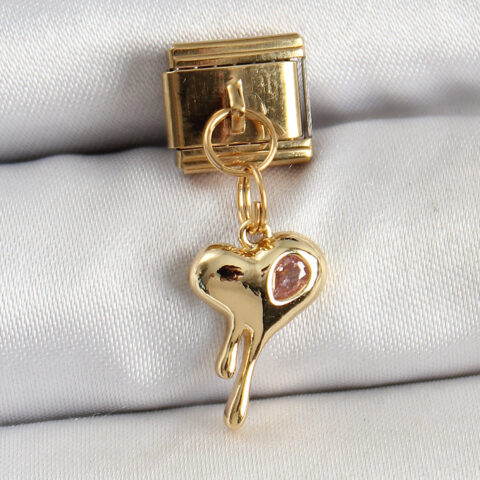 Tegan 316L Çelik Sallantılı Zirkon Taşlı Eriyen Kalp Model Gold Renk Nomination Charm TG27BC1433
