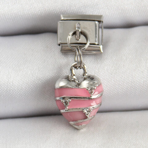 Tegan 316L Çelik Gümüş Renk Pembe Kalp Model Nomination Charm TG27BC1495