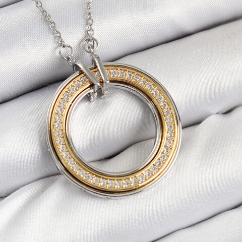 Tegan 316L Çelik Zirkon Taşlı Dönen Daire Model Gold Ve Gümüş Renk Kadın Kolye TG27BKO10479