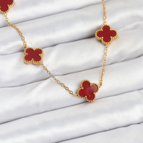 Tegan 316L Çelik Gold Renk Zincir Bordo Yonca Kadın Kolye TG27BKO10565