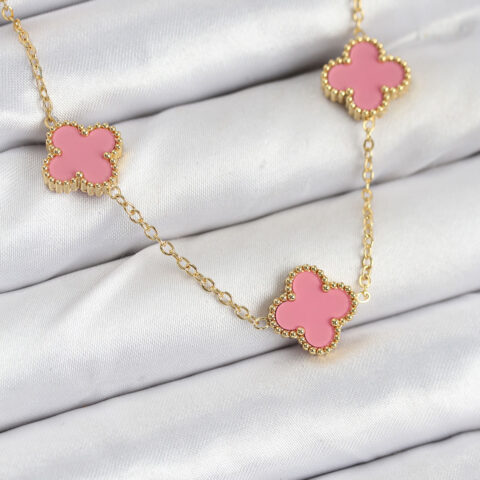 Tegan 316L Çelik Zincir Gold Pembe Renk Yonca Kadın Kolye TG27BKO10583