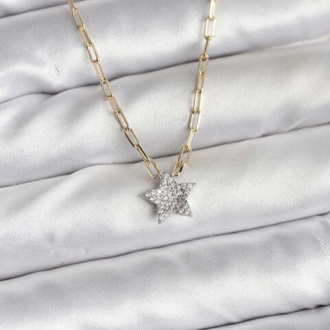 Tegan Pirinç Gold Renk Zincirli Zirkon Taşlı Minimal Yıldız Model Kadın Kolye TG27BKO10752