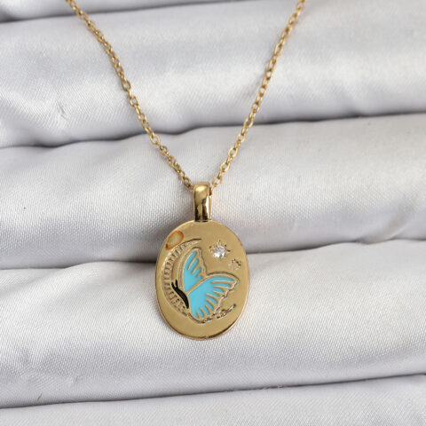 Tegan 316L Çelik Zincir Gold Renk Kelebek Figür Kadın Kolye TG27BKO10755