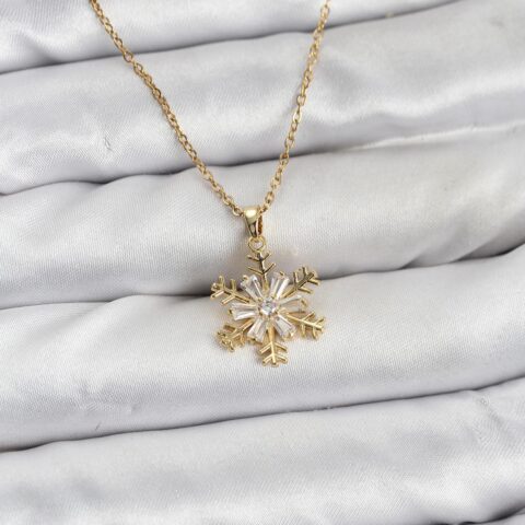 Tegan 316L Çelik Zincir Gold Renk Kar Tanesi Model Zirkon Taşlı Kadın Kolye TG27BKO10831