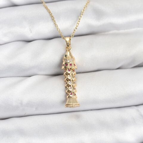 Tegan 316L Çelik Zincir Gold Renk Balık Model Zirkon Taşlı Kadın Kolye TG27BKO10885
