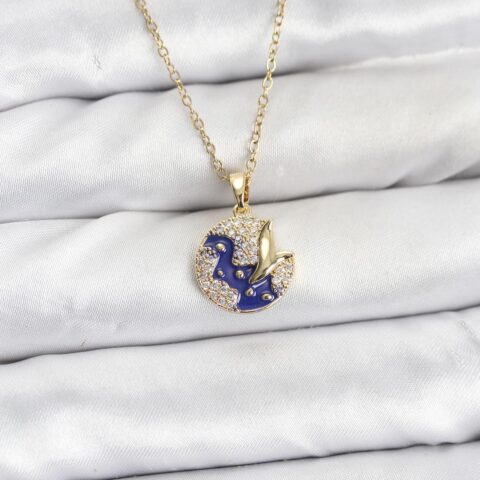 Tegan 316L Çelik Zincir Gold Renk Gece Model Zirkon Taşlı Kadın Kolye TG27BKO10891