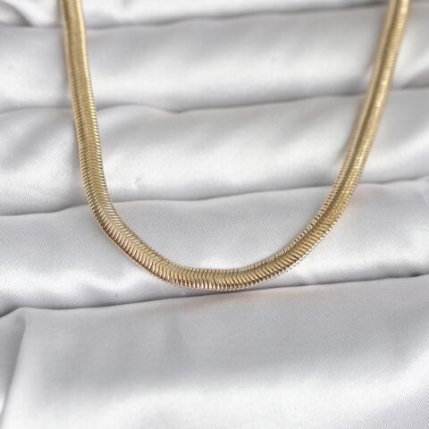 Tegan CM 14K Gold Renk Yassı Yılan Zincir Model 45 cm Kadın Kolye TG27BKO11005