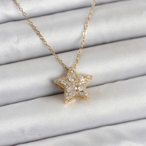 Tegan 316L Çelik Zincir Gold Renk Zirkon Taşlı Yıldız Model Kadın Kolye TG27BKO11137