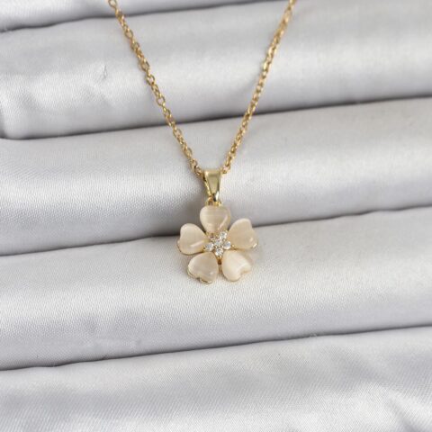 Tegan 316L Çelik Zincir Gold Renk Yonca Model Kadın Kolye TG27BKO11078