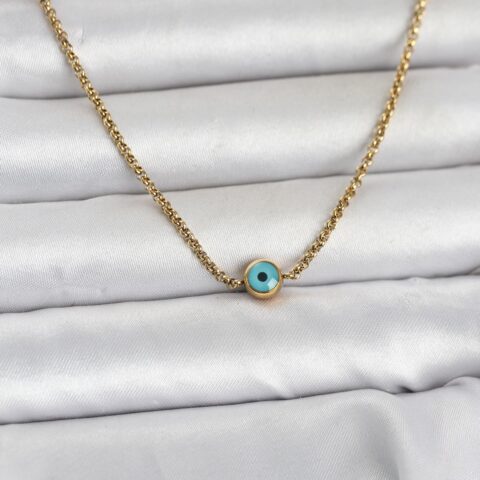 Tegan 316L Çelik Gold Renk Nazarlı Model Kadın Kolye TG27BKO11044