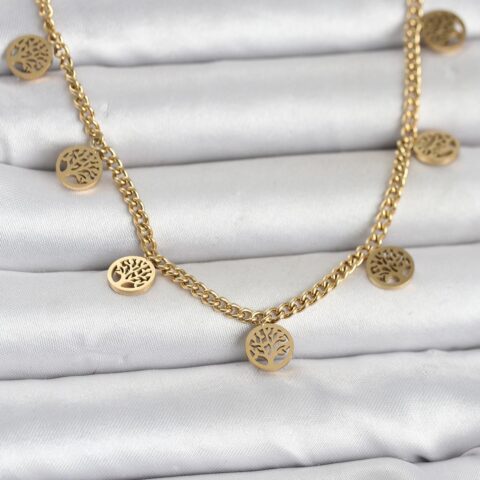 Tegan 316L Çelik Gold Renk Yaşam Ağacı Model Kadın Kolye TG27BKO11045