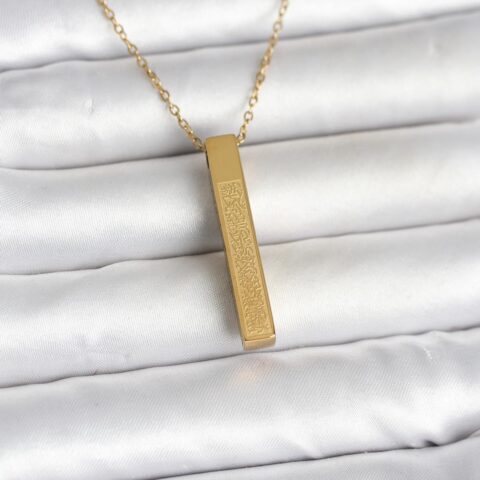 Tegan 316L Çelik Gold Renk Ayetel Kürsi Yazılı Bar Çubuk Kolye TG27BKO11057
