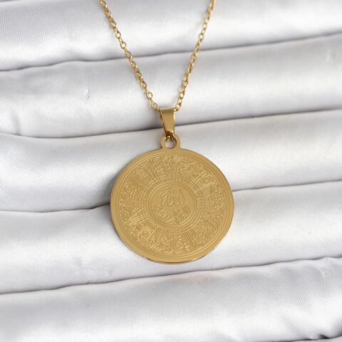 Tegan 316L Çelik Gold Renk Ayetel Kürsi Yazılı Kolye TG27BKO11059
