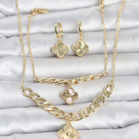 Tegan Gold Renk Pirinç Kolye Bileklik ve Küpe Seti TG27BKO11063
