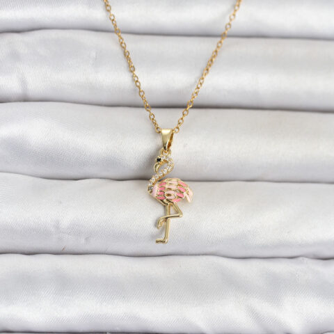 Tegan 316L Çelik Zincir Gold Renk Flamingo Model Kadın Kolye TG27BKO11106